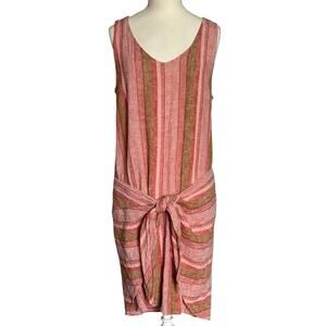 Anthropologie Drew Linen Tie Front  Stripe Dress Size M